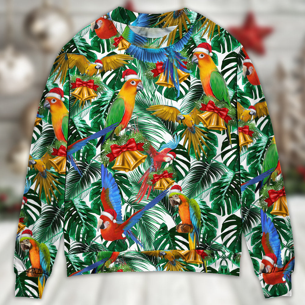 Parrot Xmas Tropical Leaf Sweater For Family Gatherings Winter Travel And Everyday Seasonal Comfort