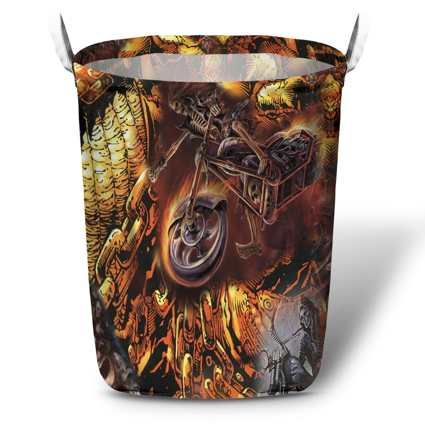 Skull Motorcycle Racing Fast Fire Laundry Basket For Nursery Dorm And Home Storage