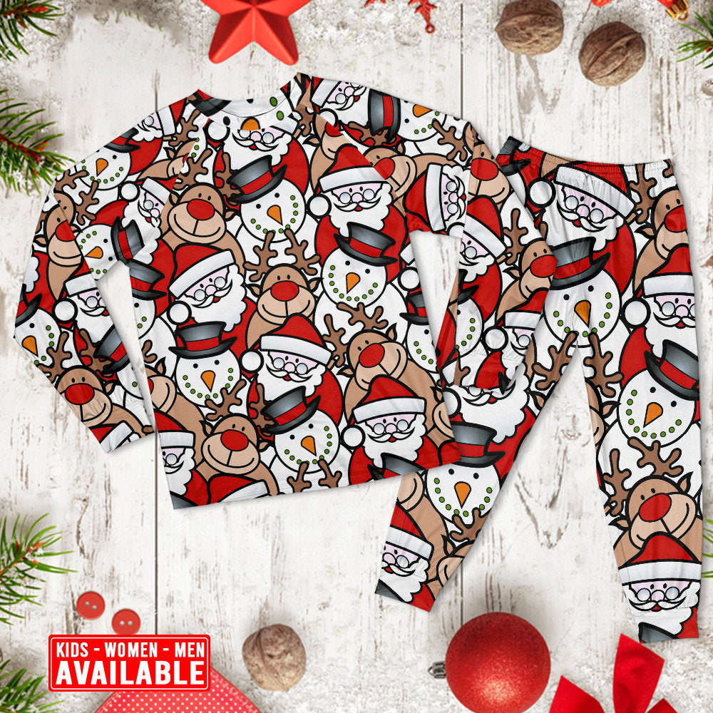 Cute Santa And Holiday Reindeer Long Sleeve Pajamas Set For Festive Sleepovers And Family Photos