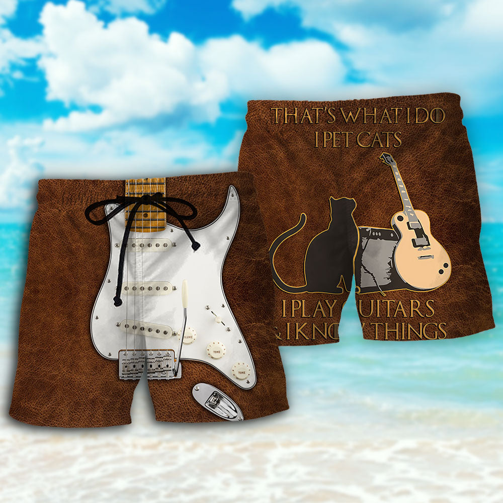 Guitar I Play With Cats Beach Shorts Design Detail For Weekend Getaways And Beach Days