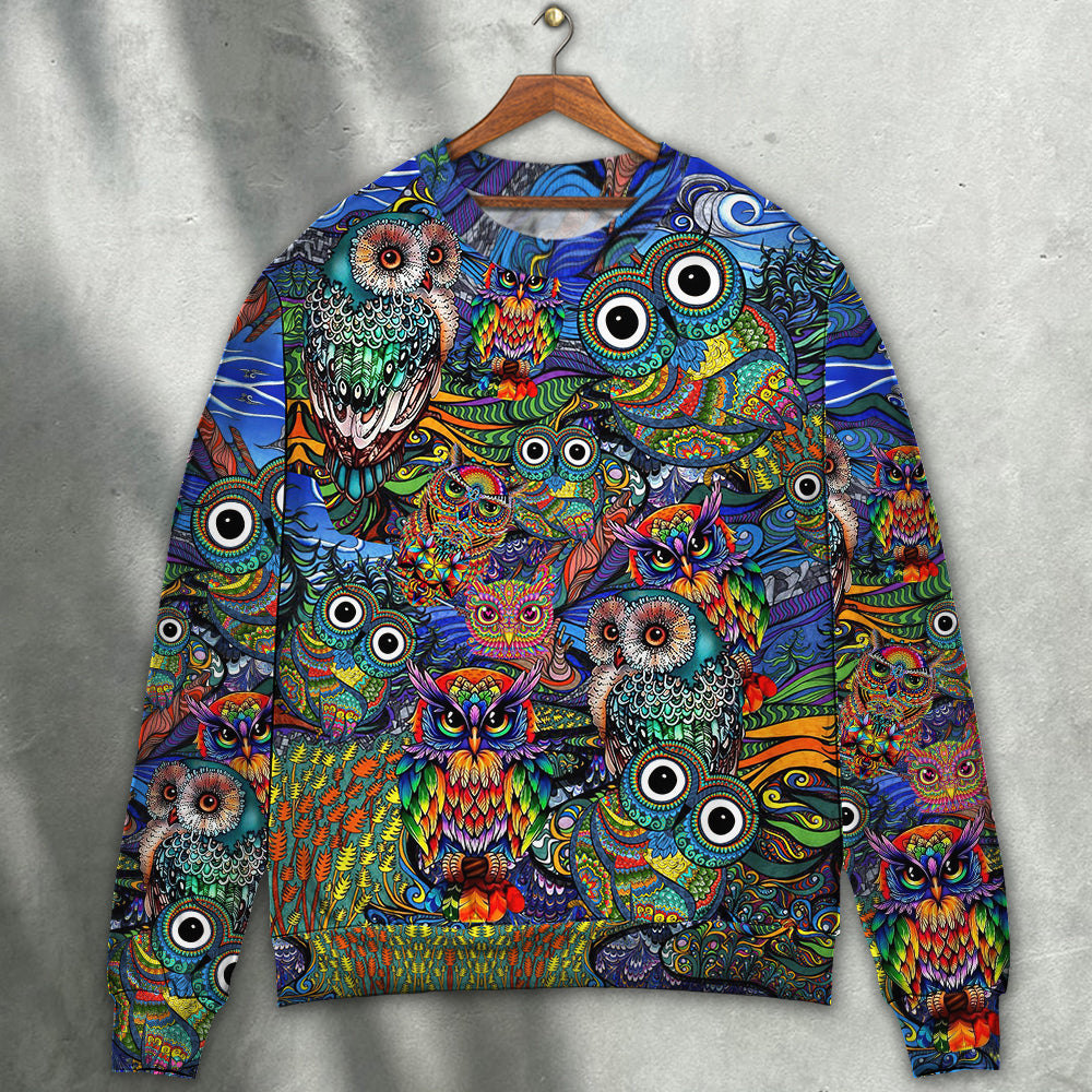Colorful Hippie Owls Peace Sweater For Artistic Gatherings Travel And Thoughtful Gift Giving