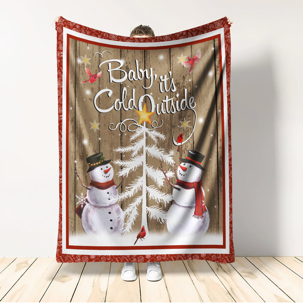 Cardinal Snowman Christmas Flannel Blanket For Cozy Bedroom Sofa Decor