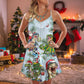 Christmas Dinosaurs Holiday Cheer V-Neck Sleeveless Cami Dress For Festive Events And Casual Summer Styling