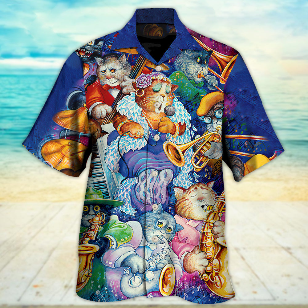 Funny Cat Jazz Music Hawaiian Shirt For Resort Getaways And Comfortable Summer Activities