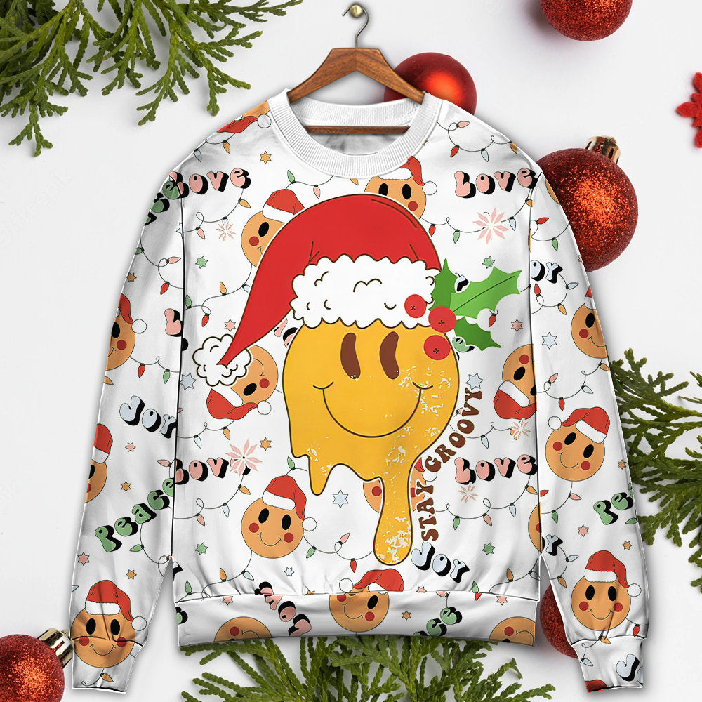 Christmas Hippie Groovy Santa Smile Face Sweater For Seasonal Parties Cozy Gatherings And Thoughtful Holiday Gifts