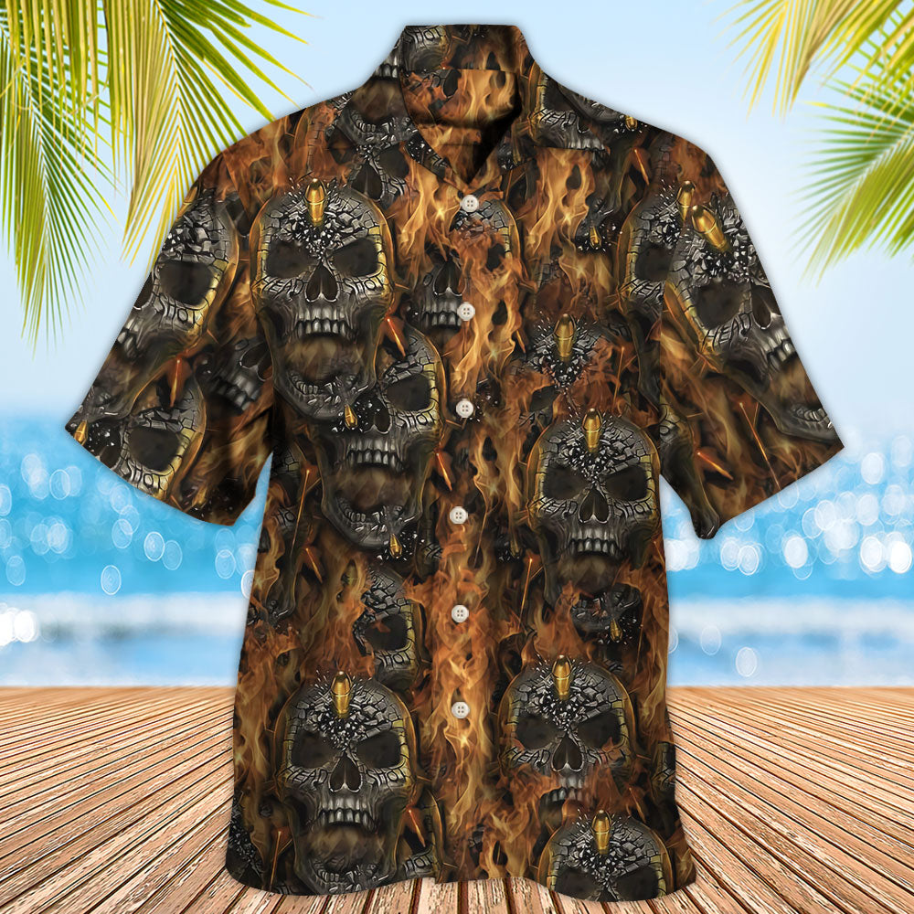 Western Skull Head Shot Fire Hawaiian Shirt For Warm Weather Adventures And Everyday Comfort