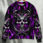 Dark Purple Fire Lightning Skull Sweater For Art Fans Travel Parties And Distinctive Casual Style
