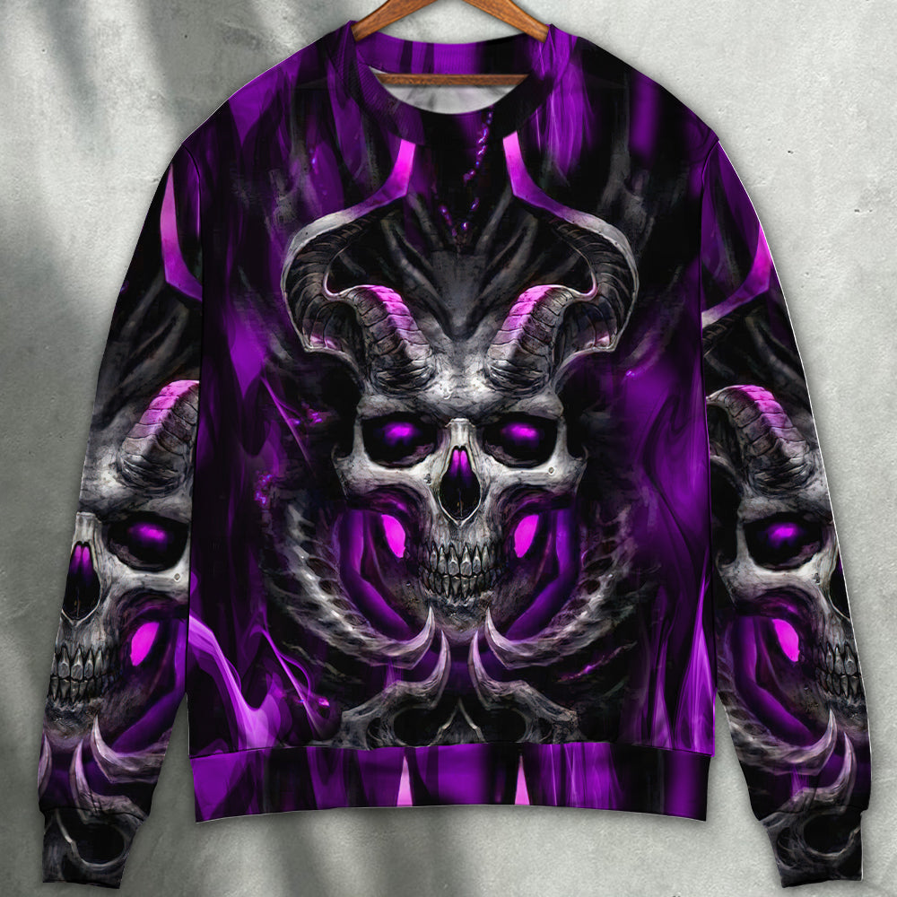 Dark Purple Fire Lightning Skull Sweater For Art Fans Travel Parties And Distinctive Casual Style