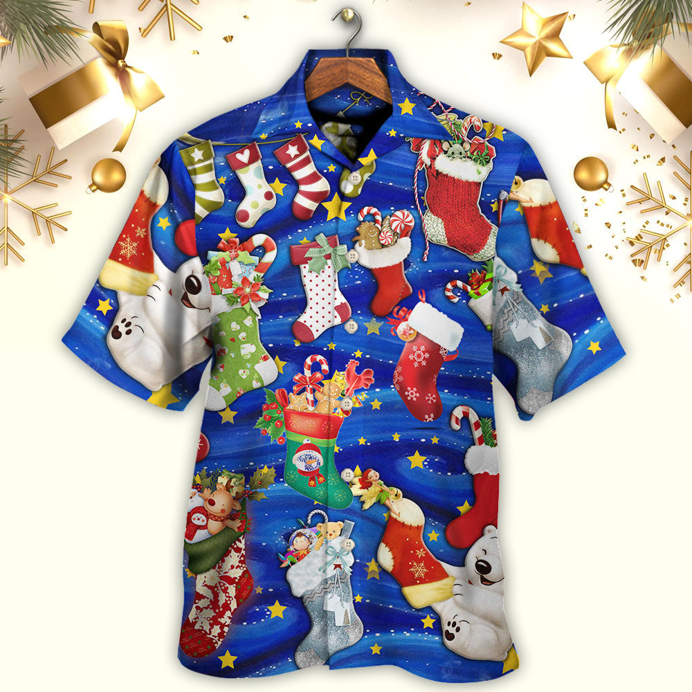 Festive Socks Christmas Tree Hawaiian Shirt Creative Print View For Casual Outings