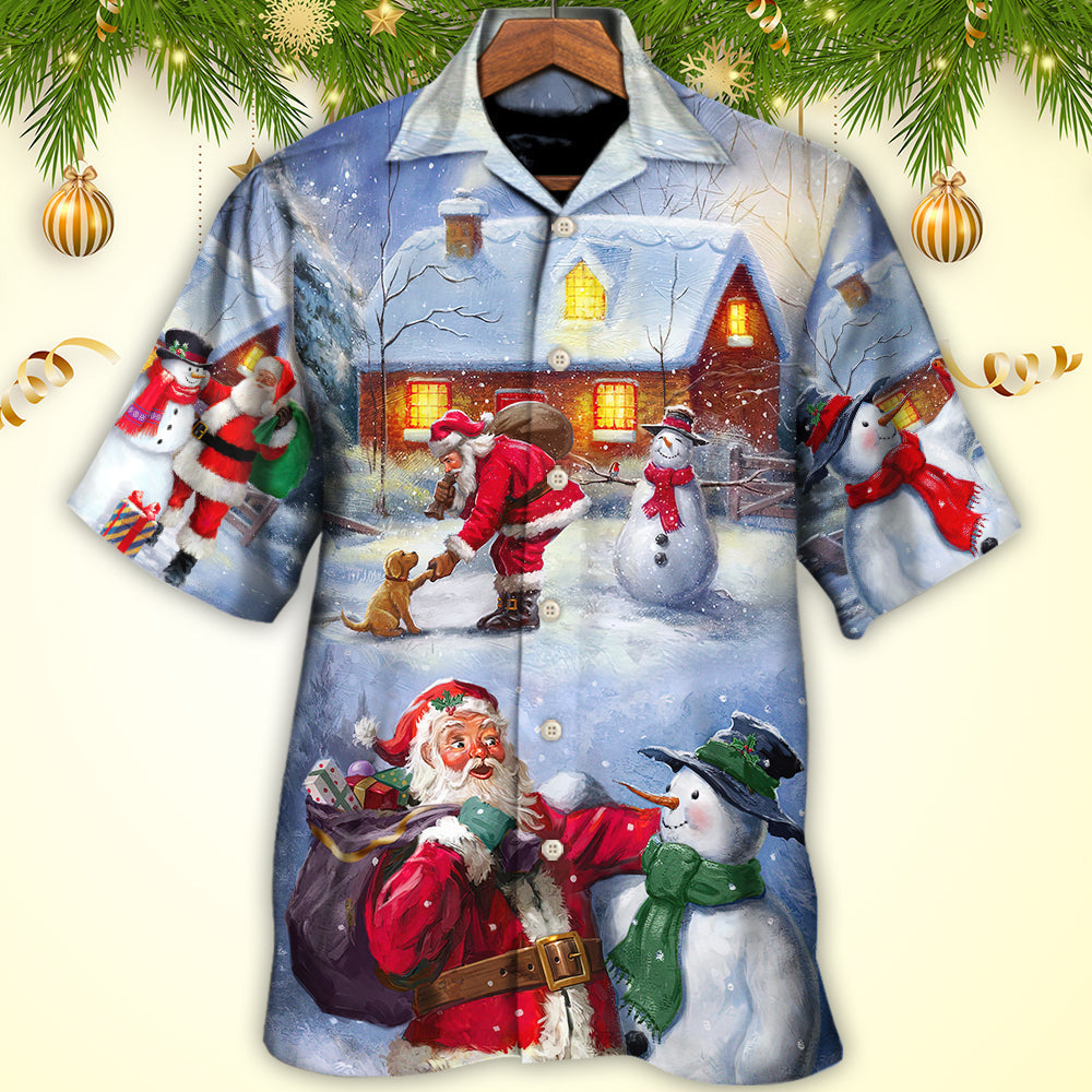 Christmas Santa Snowman Village Hawaiian Shirt Design View For Weekend Trips