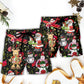 Christmas Santa Snowman Beach Shorts Pattern Detail For Island Trips And Easy Warm Weather Wear