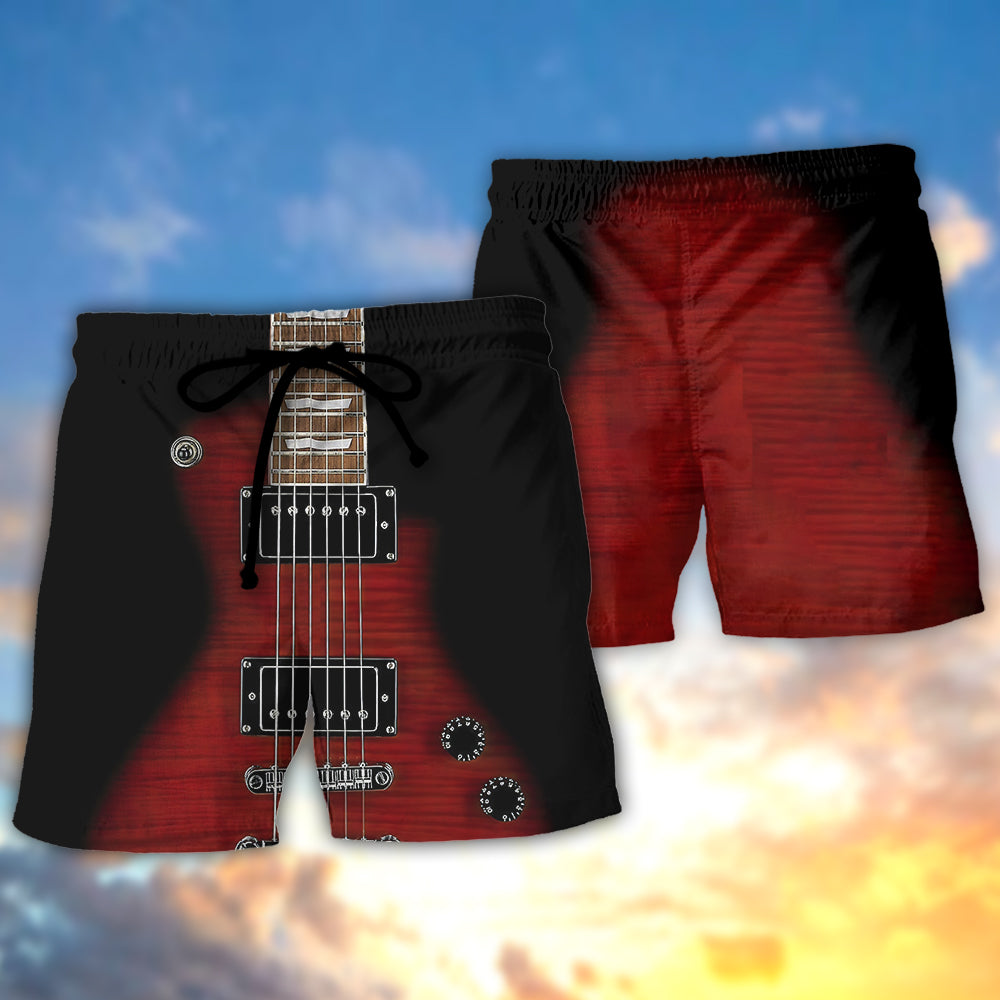 Classic Rock Electric Guitar Beach Shorts Pattern View For Vacation Travel And Outdoor Fun