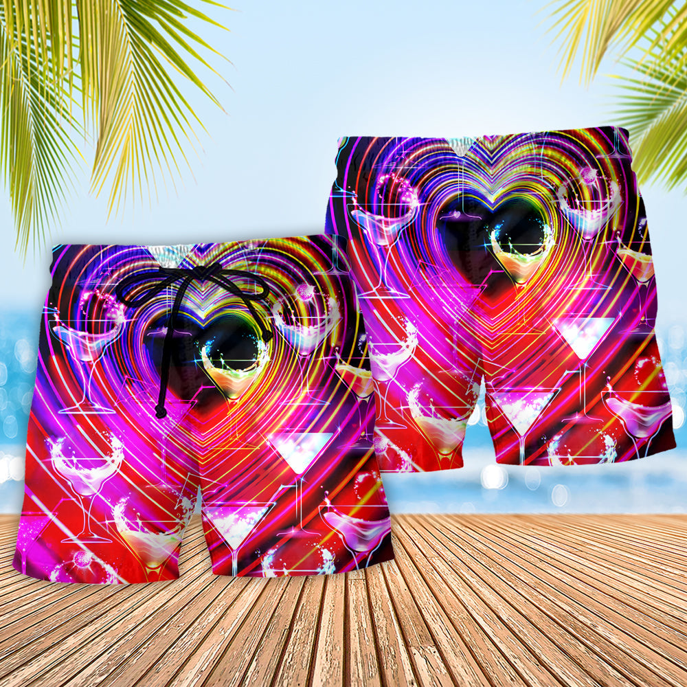 Romantic Cocktail Party Neon Heart Beach Shorts For Warm Weather Travel And Everyday Comfort