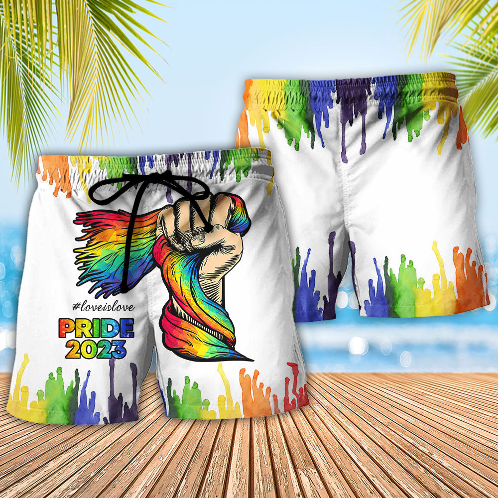 Rainbow Pride Beach Shorts Pattern Detail For Island Trips And Comfortable Daily Use