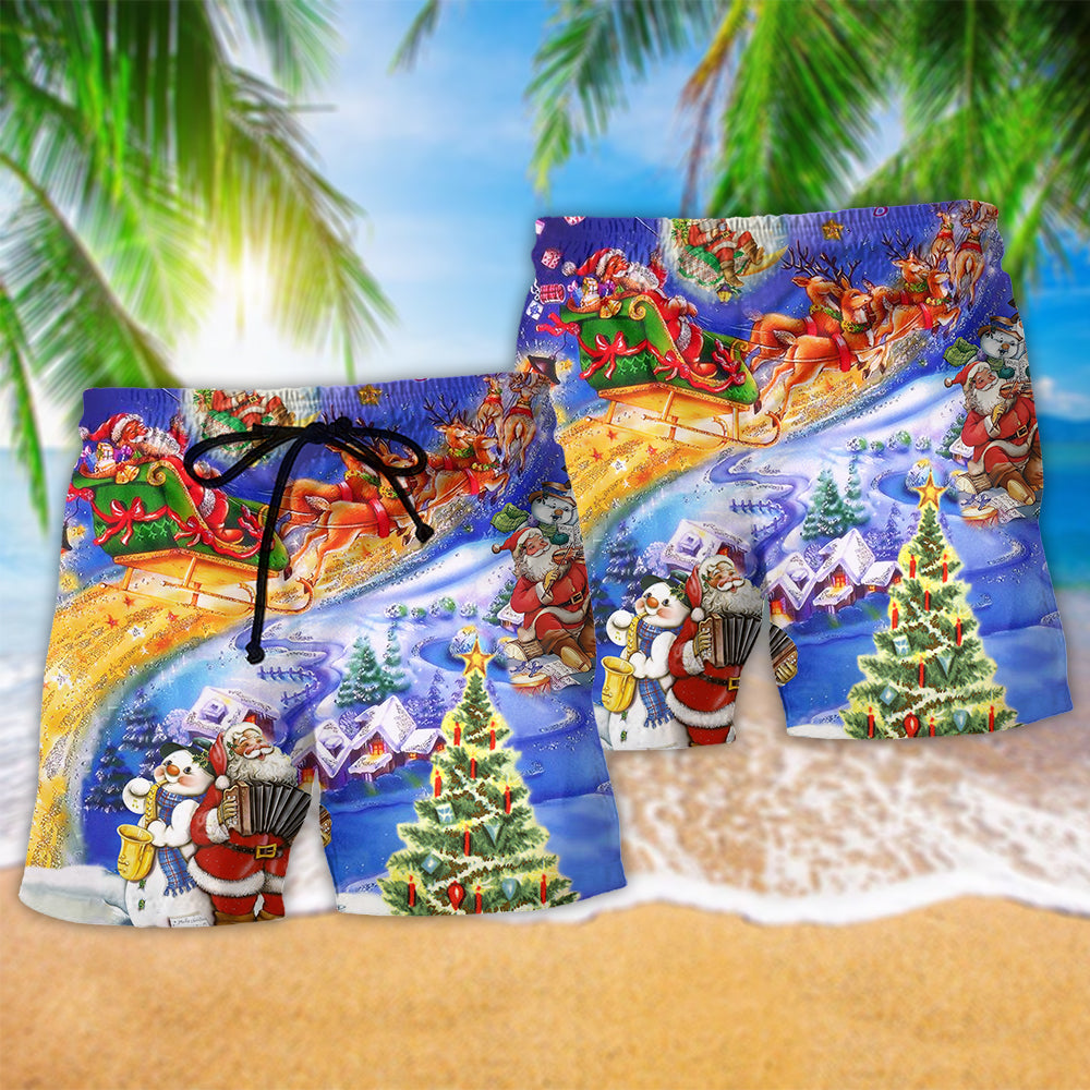 Santa Christmas Joy Beach Shorts Design Detail For Coastal Escapes And Daily Wear
