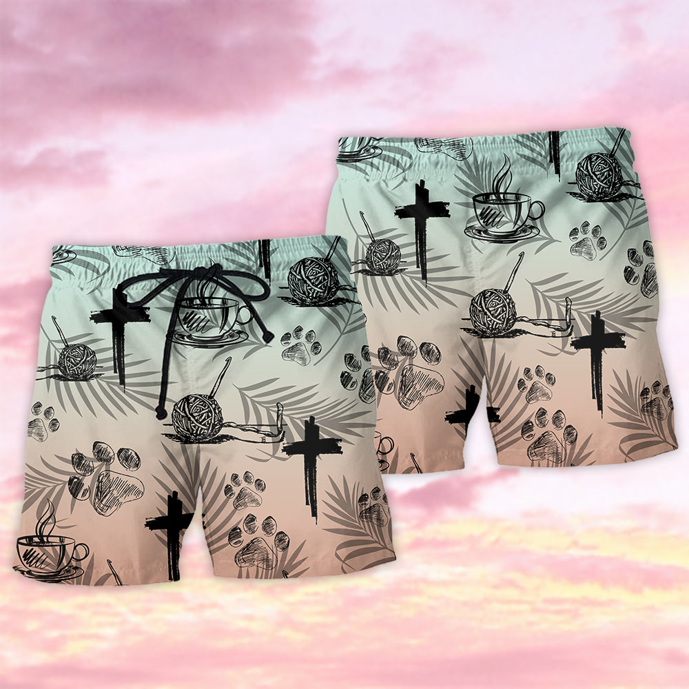 Coffee Jesus Dog Knitting Lover Beach Shorts For Coastal Adventures And Relaxed Summer Wear