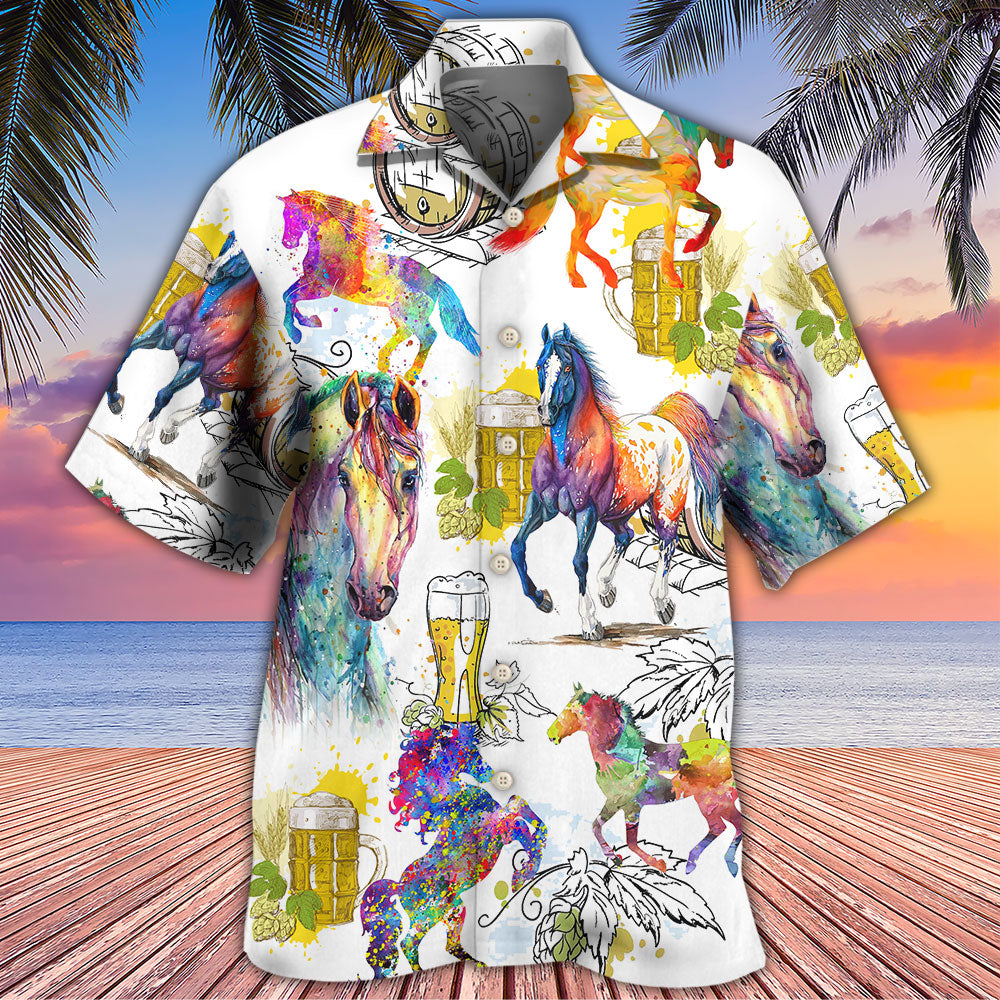 Horse Beer Hawaiian Shirt For Vacation Days And Relaxed Coastal Outings