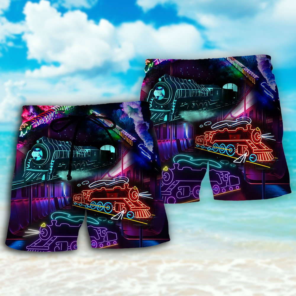 Neon Train Night City Beach Shorts For Coastal Adventures And Relaxed Summer Wear