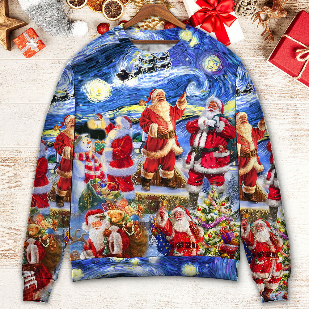 Christmas Santa Snowy Night Merry Xmas Sweater For Holiday Travel Winter Outings And Cheerful Gift Giving