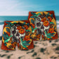 Skull Floral Hummingbird Beach Shorts Design Detail For Casual Warm Weather Outfits
