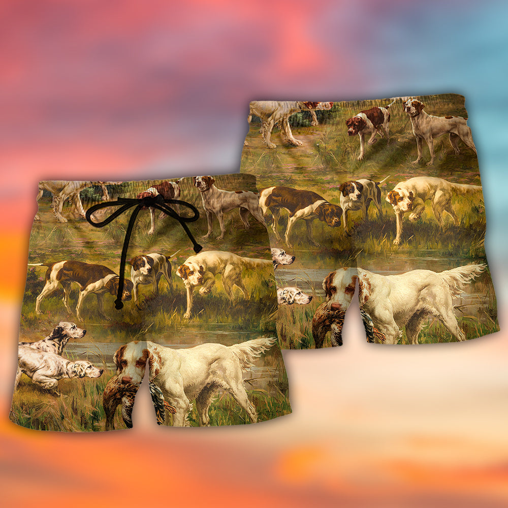 Hunting Dog And Duck Outdoor Beach Shorts Print View For Coastal Escapes And Casual Outings