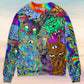 Hippie Cat Abstract Mind Sweater For Free Spirited Outfits Holidays And Everyday Comfort