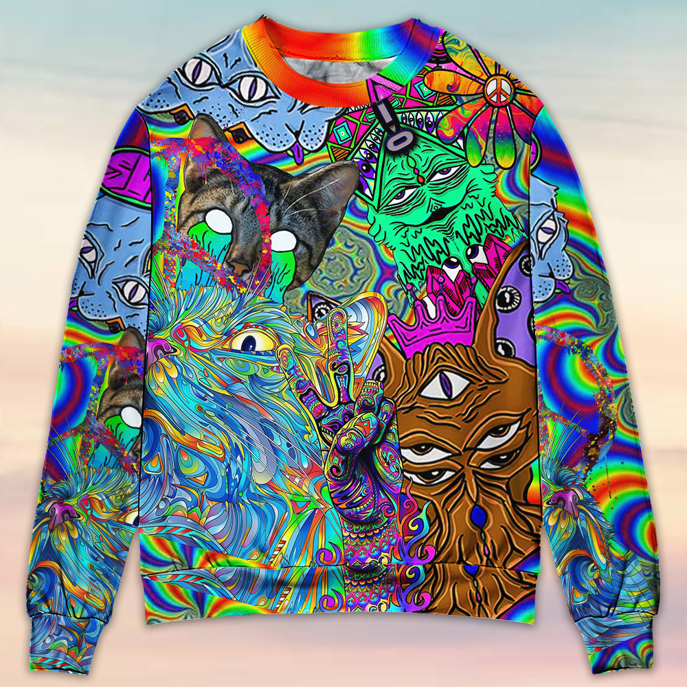 Hippie Cat Abstract Mind Sweater For Free Spirited Outfits Holidays And Everyday Comfort