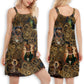 Cat Retro Heart Vintage V-Neck Sleeveless Cami Dress For Travel And Comfortable Summer Styling
