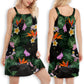 Cat Spirit Tropical Leaf V-Neck Sleeveless Cami Dress For Tropical Parties And Casual Everyday Style