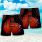 Guitar Red Leather Vintage Beach Shorts For Summer Vacation And Coastal Travel