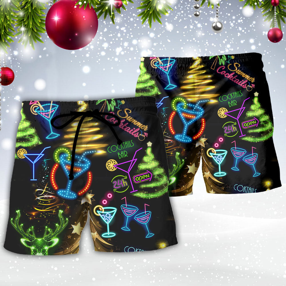 Christmas Cocktail Neon Party Beach Shorts For Beach Trips And Relaxed Vacation Styling