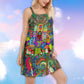 Hippie Music Electric Guitar V-Neck Sleeveless Cami Dress For Vacations And Artistic Everyday Fashion