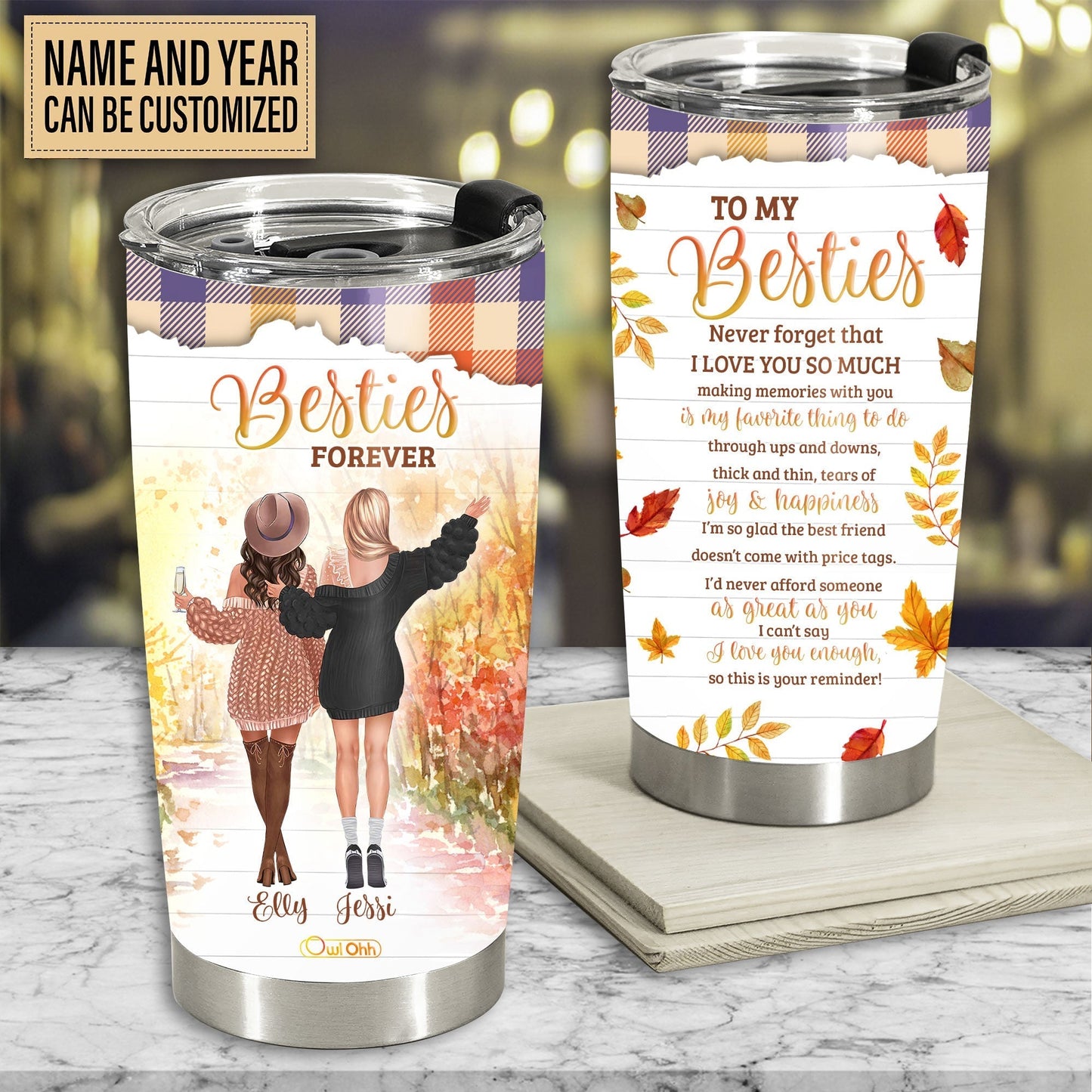 Best Friend Autumn Art Personalized 20 Oz Tumbler For Coffee Travel And Daily Drinks