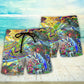 Hippie Turtle Colorful Peace Beach Shorts Design View For Comfortable Resort And Beach Styling