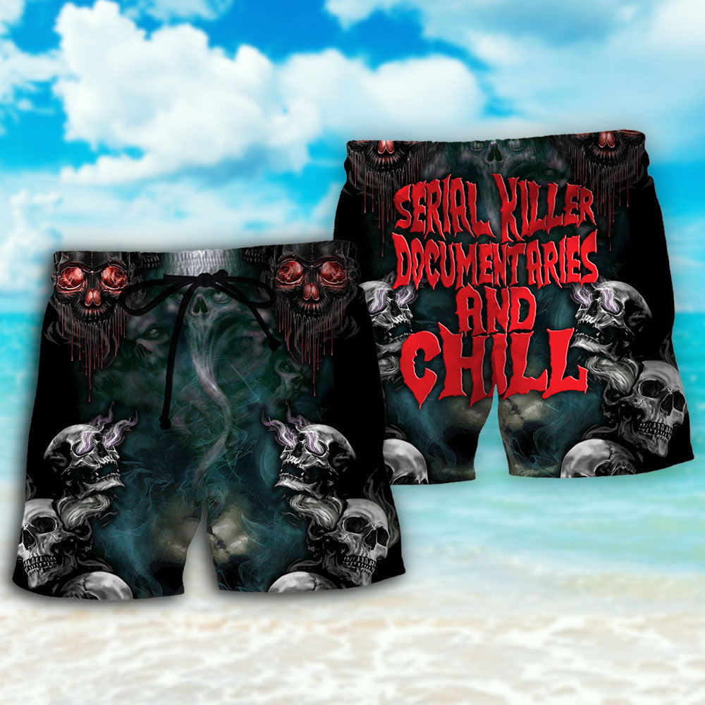 Serial Killer Documentary Chill Beach Shorts Pattern Detail For Casual Outings And Distinctive Seasonal Style