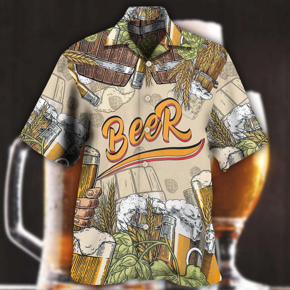 Funny Drink Beer Theme Hawaiian Shirt Fabric Pattern Detail For Vacation Style