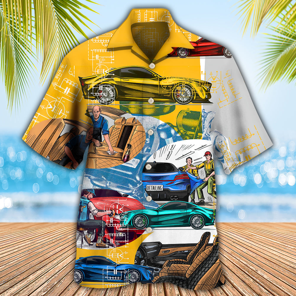 Car Auto Detailing Garage Center Hawaiian Shirt Pattern Detail For Vacation Travel And Daily Wear