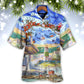 Lighthouse Christmas Santa Hawaiian Shirt Pattern Detail For Summer Holidays And Outdoor Fun