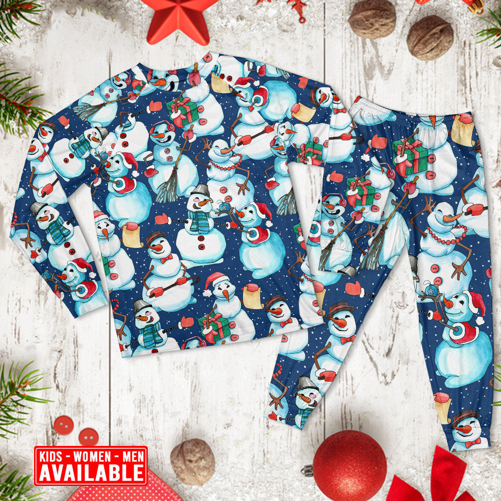Happy Snowman Christmas Long Sleeve Pajamas Set For Christmas Sleepwear And Family Lounging