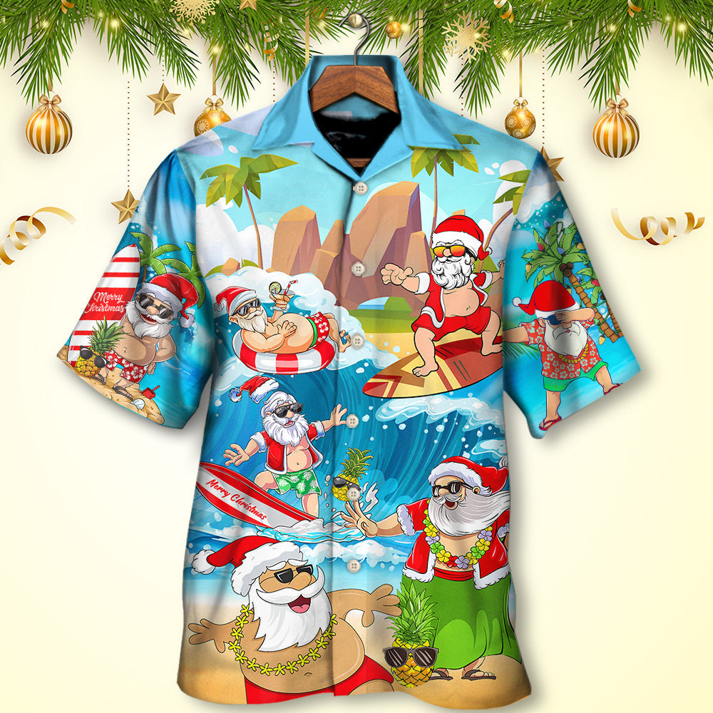 Island Christmas Santa Beach Hawaiian Shirt Summer Design Detail For Beach Days