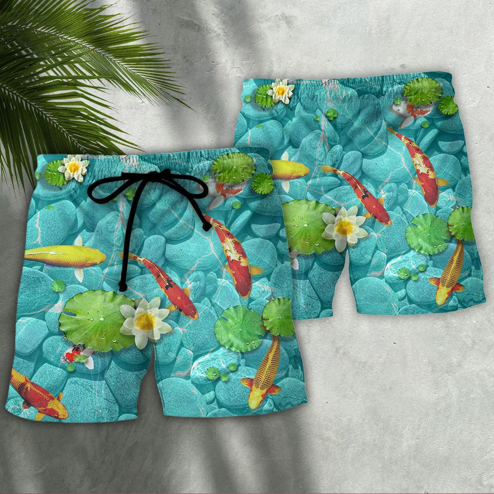 Koi Fish Landscape Art Beach Shorts For Beach Getaways And Comfortable Summer Wear