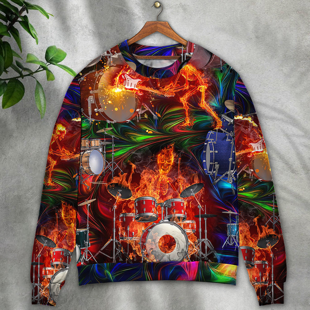 Drum Is My Fire Skull Sweater For Fantasy Fans Casual Outings And Weekend Adventures