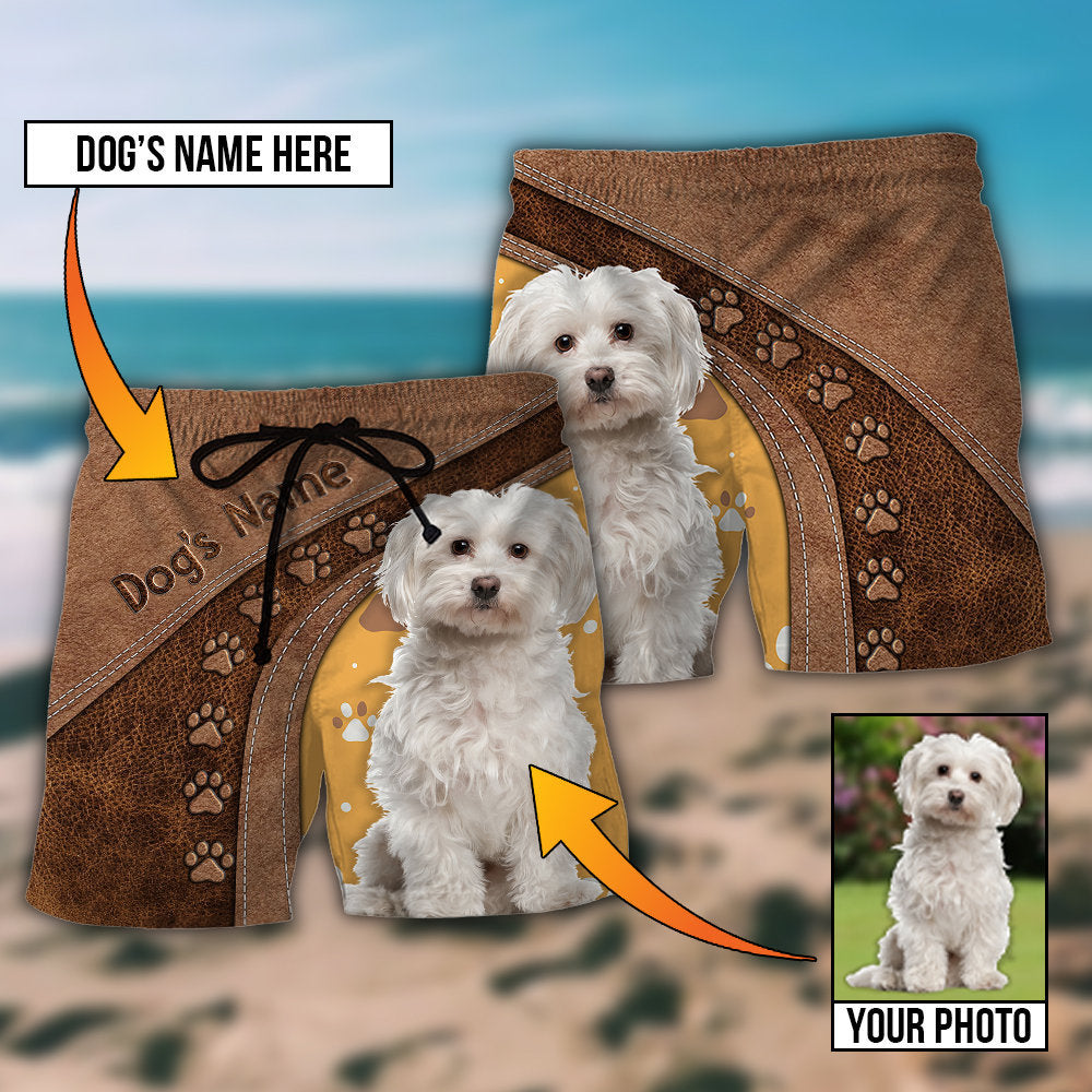 Dog Paw Various Leather Style Personalized Photo Beach Shorts Design View For Comfortable Resort And Beach Styling