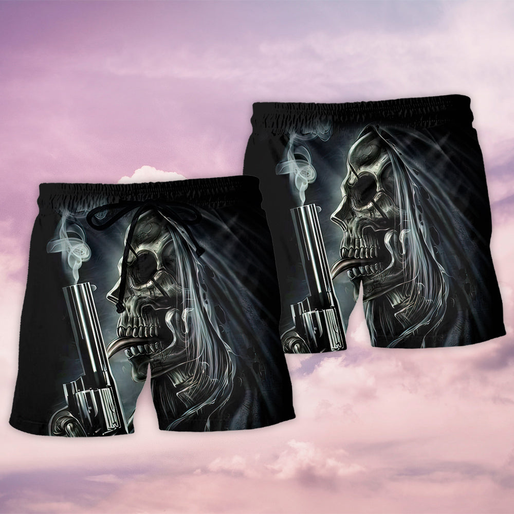 Skull Trunk Warning Quote Beach Shorts Design Detail For Spooky Season Travel
