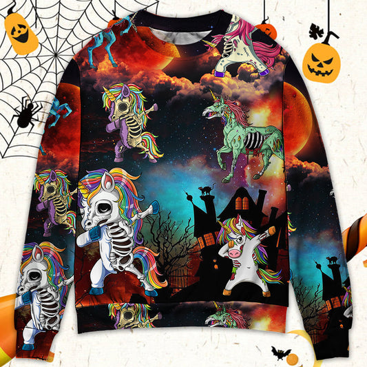 Halloween Unicorn Dance Fun Sweater For Art Fans Travel Parties And Distinctive Casual Style