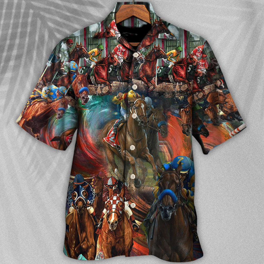 Colorful Horse Racing Hawaiian Shirt For Warm Weather Adventures And Everyday Comfort