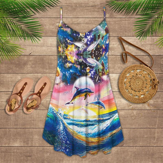 Dolphin Loves V-Neck Sleeveless Cami Dress For Ocean Lovers And Sunny Getaways