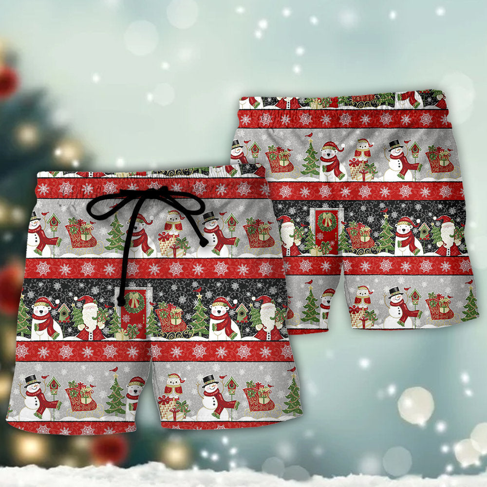 Christmas Santa And Snowman Beach Shorts Print Detail For Thoughtful Gift Giving