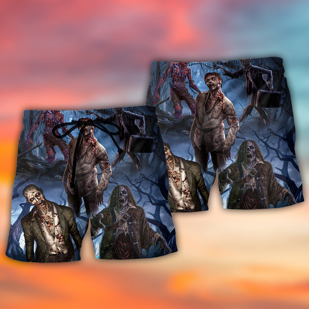 Zombie Blood Dark Halloween Beach Shorts Pattern Detail For Beachside Relaxation And Easy Warm Weather Wear