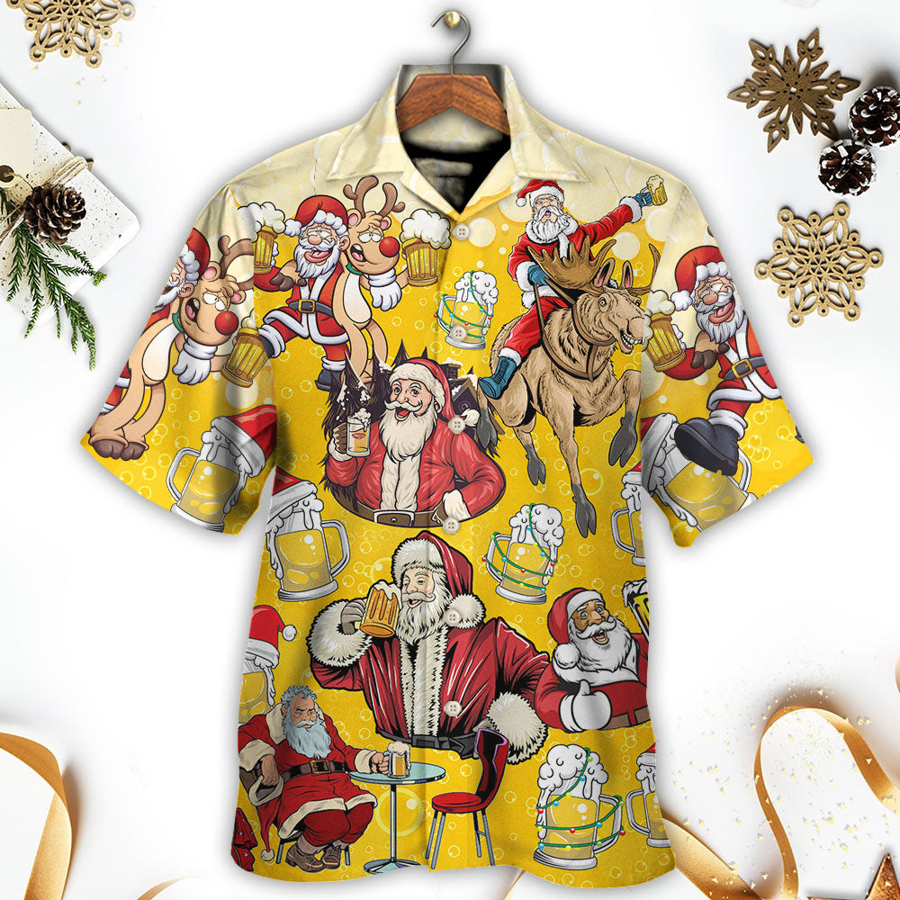 Festive Santa Christmas Hawaiian Shirt Front Pattern View For Resort Wear